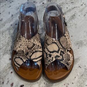 Franco Sarto Kayleigh slingback sandals in a snakeskin print leather.